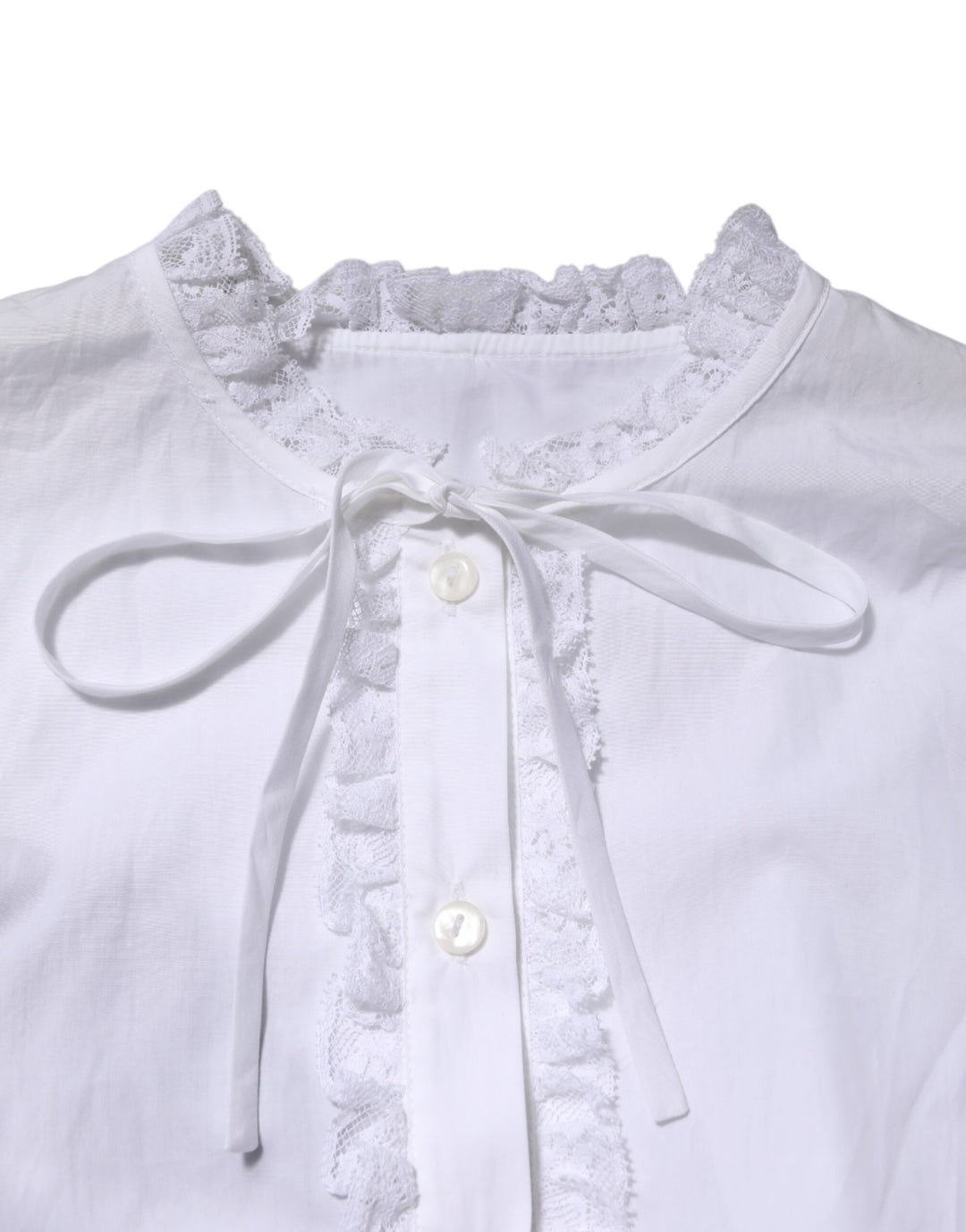 Dolce & Gabbana White Ruffled Lace Embellished Blouse Top