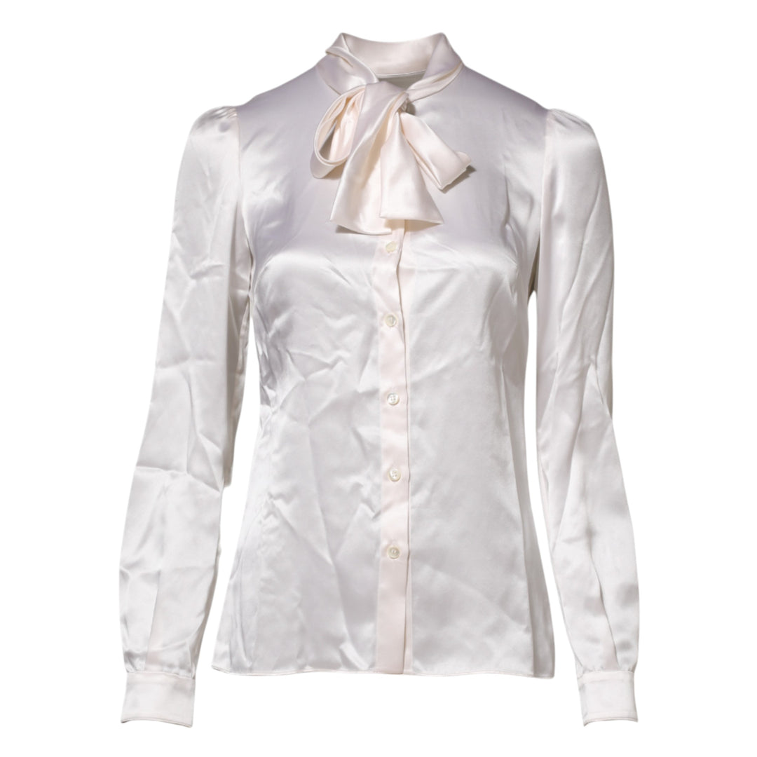 Dolce & Gabbana White Ascot Collar Long Sleeve Blouse Top