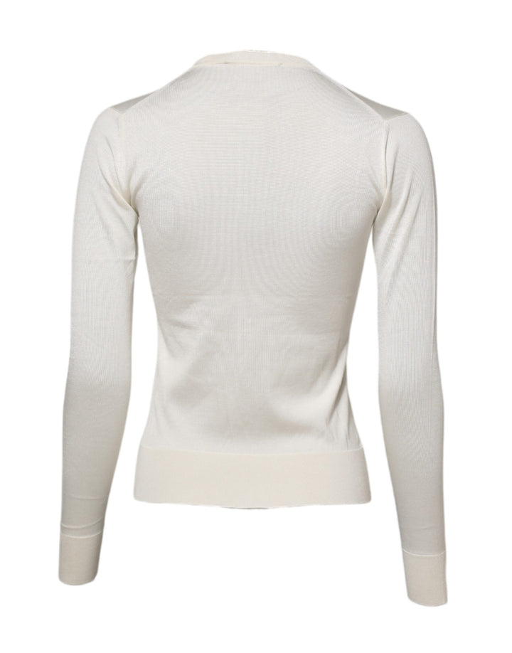 Dolce &amp; Gabbana White Silk Lily Embellished Cardigan Sweater by Dolce &amp; Gabbana outlet now on sale