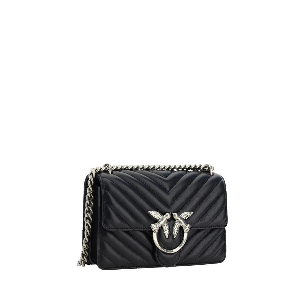 PINKO Black Calf Leather Bos Taurus Shoulder Bag