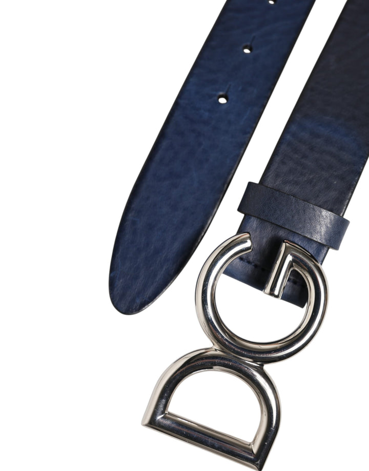 Dolce & Gabbana Blue Classic Silver Metal DG Logo Buckle Belt