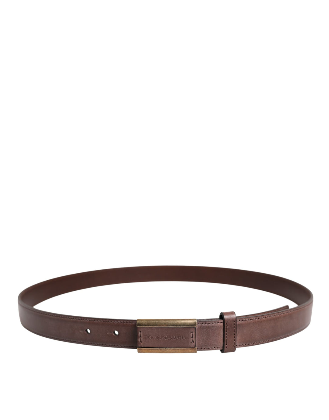 Dolce & Gabbana Brown Calf Leather Antique Buckle Belt