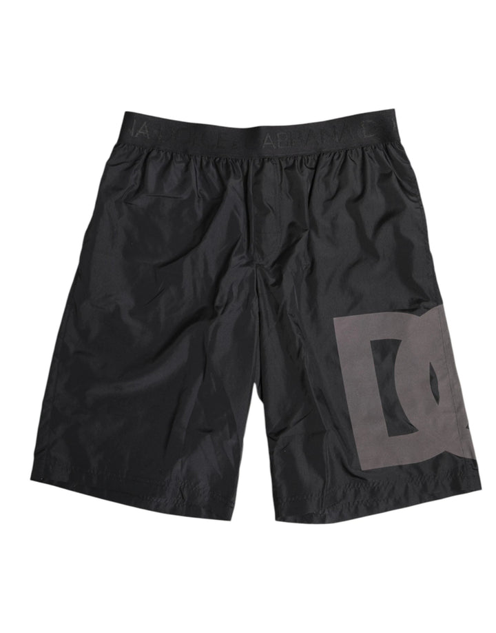 Dolce &amp; Gabbana Black Logo Print Beachwear Men Shorts Swimwear by Dolce &amp; Gabbana outlet now on sale