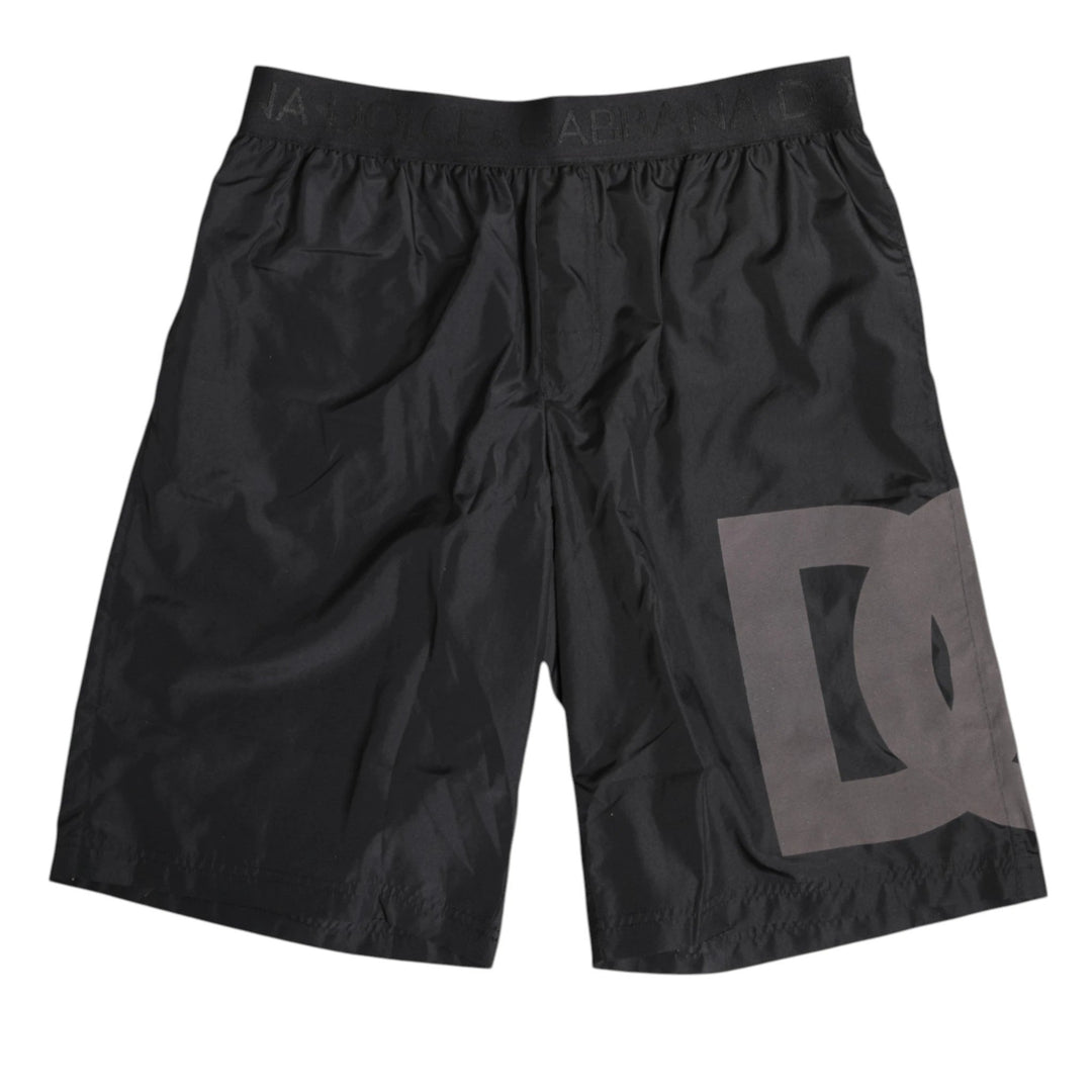 Dolce &amp; Gabbana Black Logo Print Beachwear Men Shorts Swimwear by Dolce &amp; Gabbana outlet now on sale