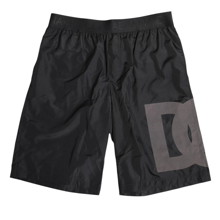 Dolce &amp; Gabbana Black Logo Print Beachwear Men Shorts Swimwear by Dolce &amp; Gabbana outlet now on sale