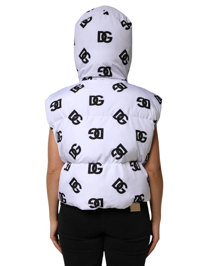 Dolce & Gabbana White Black DG Mania Polyester Puffer Jacket