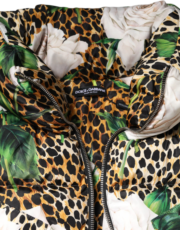 Dolce & Gabbana Multicolor Leopard Rose Puffer Quilted Jacket