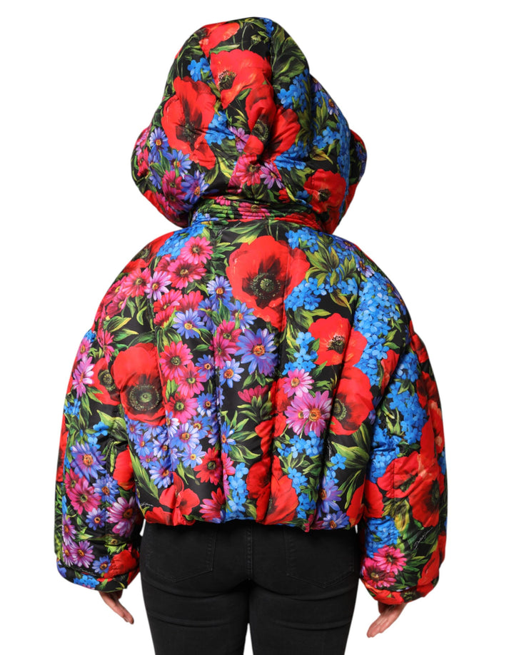 Dolce & Gabbana Multicolor Floral Hooded Puffer Coat Jacket