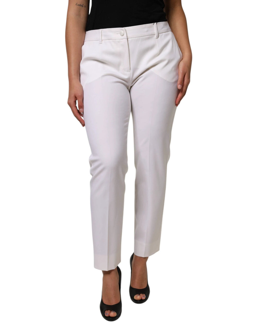 Dolce &amp; Gabbana Sample Sale Dolce &amp; Gabbana White Wool Mid Waist Tapered Pants - | Designer outlet
