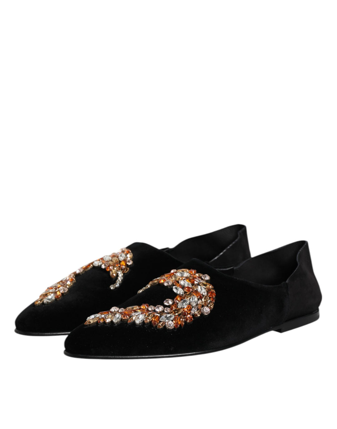 Dolce & Gabbana Black Velvet Embellished Loafer Slip On Shoes by Dolce & Gabbana outlet now on sale