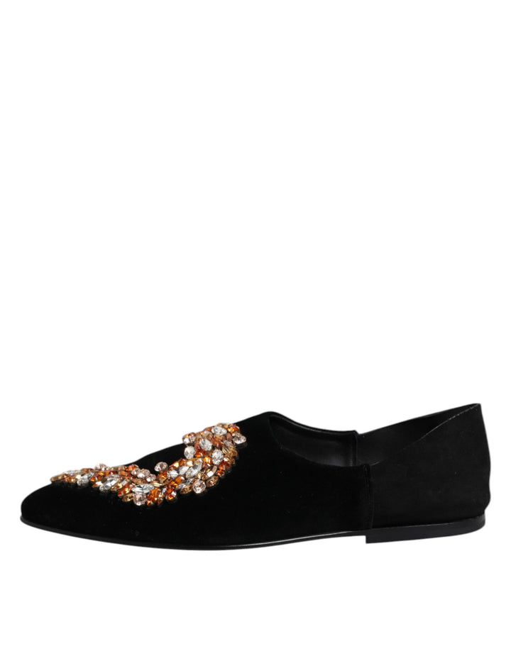 Dolce & Gabbana Black Velvet Embellished Loafer Slip On Shoes by Dolce & Gabbana outlet now on sale