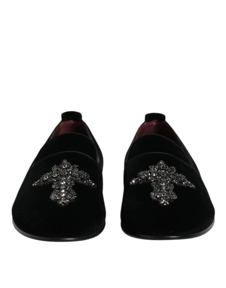 Dolce &amp; Gabbana Sample Sale Dolce &amp; Gabbana Black Velvet Embellished Loafer Slip On Shoes - | Designer outlet
