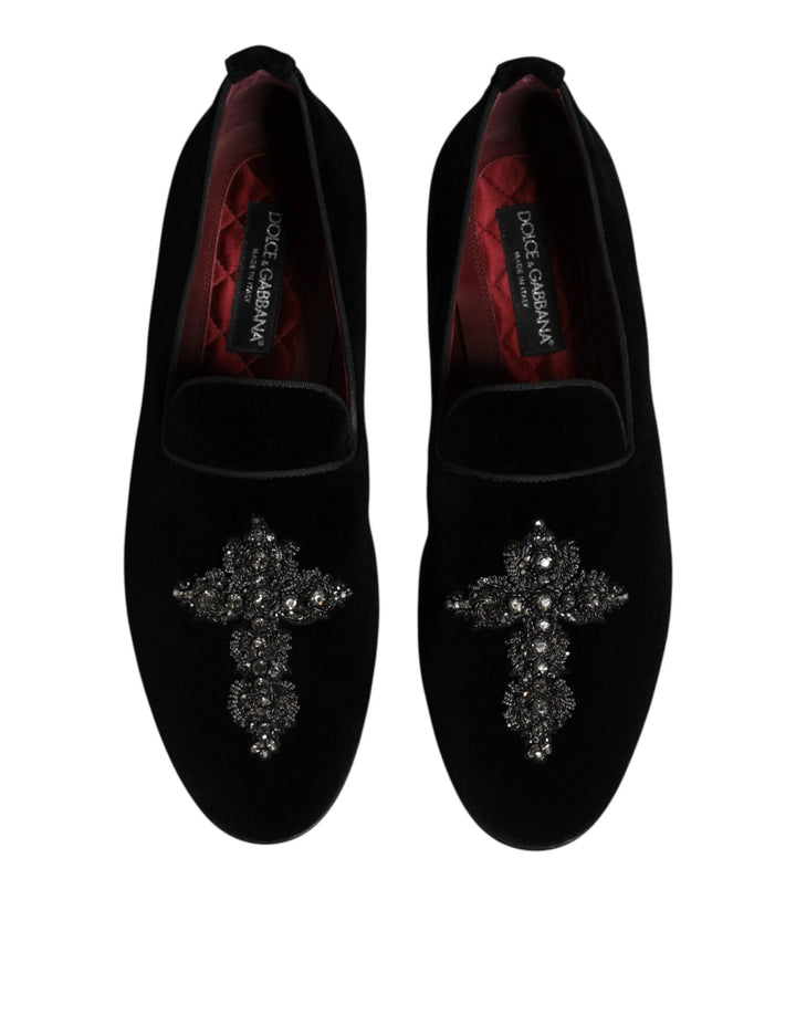 Dolce &amp; Gabbana Sample Sale Dolce &amp; Gabbana Black Velvet Embellished Loafer Slip On Shoes - | Designer outlet