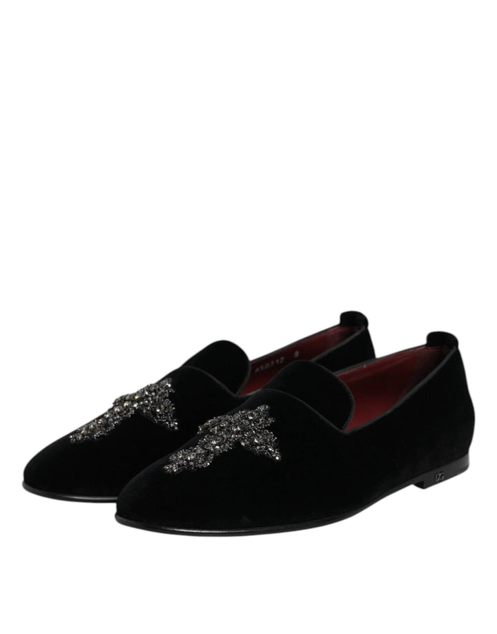 Dolce &amp; Gabbana Sample Sale Dolce &amp; Gabbana Black Velvet Embellished Loafer Slip On Shoes - | Designer outlet