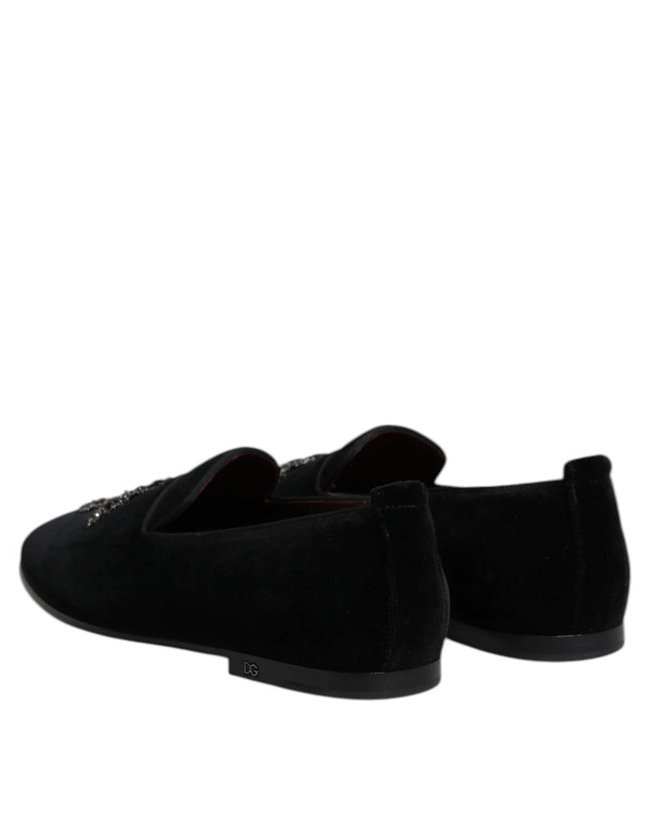 Dolce &amp; Gabbana Sample Sale Dolce &amp; Gabbana Black Velvet Embellished Loafer Slip On Shoes - | Designer outlet