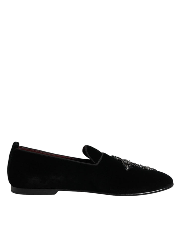 Dolce &amp; Gabbana Sample Sale Dolce &amp; Gabbana Black Velvet Embellished Loafer Slip On Shoes - | Designer outlet