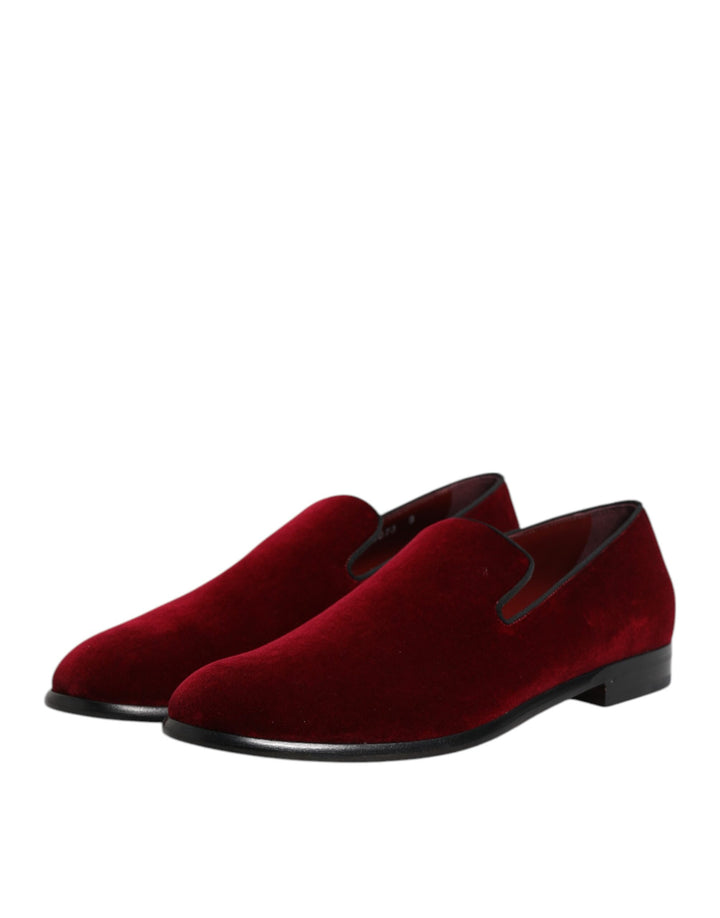 Dolce & Gabbana Red Cotton Velvet Slip On Loafers Formal Shoes by Dolce & Gabbana outlet now on sale