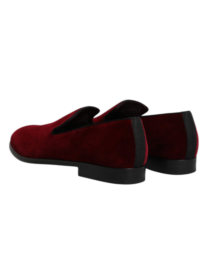 Dolce & Gabbana Red Cotton Velvet Slip On Loafers Formal Shoes by Dolce & Gabbana outlet now on sale