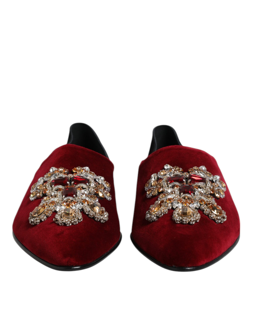 Dolce & Gabbana Black Red Velvet Embellished Slip On Shoes by Dolce & Gabbana outlet now on sale