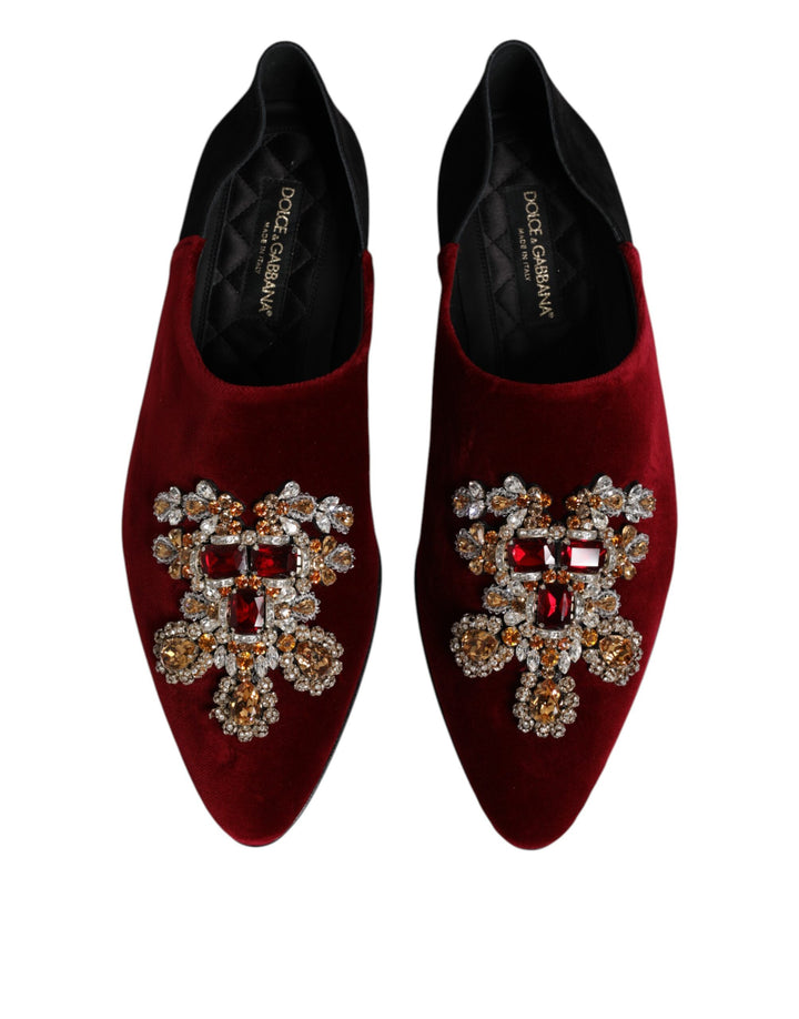Dolce & Gabbana Black Red Velvet Embellished Slip On Shoes by Dolce & Gabbana outlet now on sale