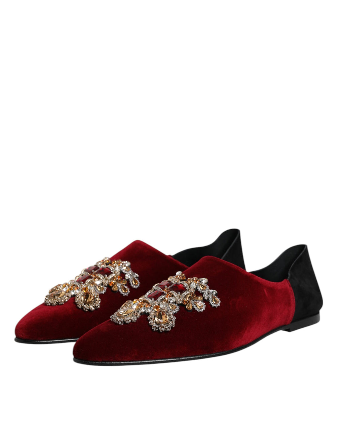 Dolce & Gabbana Black Red Velvet Embellished Slip On Shoes by Dolce & Gabbana outlet now on sale