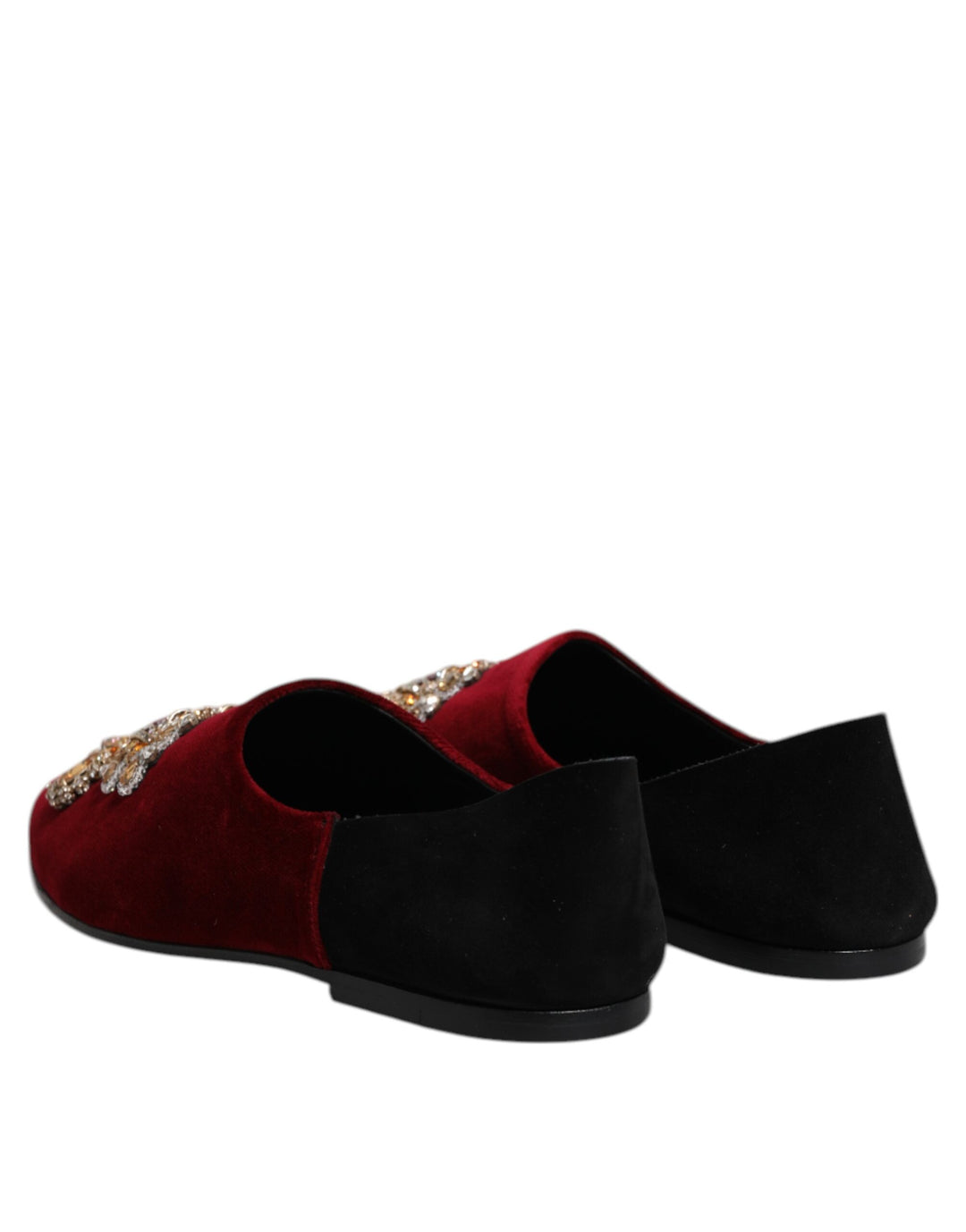 Dolce & Gabbana Black Red Velvet Embellished Slip On Shoes by Dolce & Gabbana outlet now on sale
