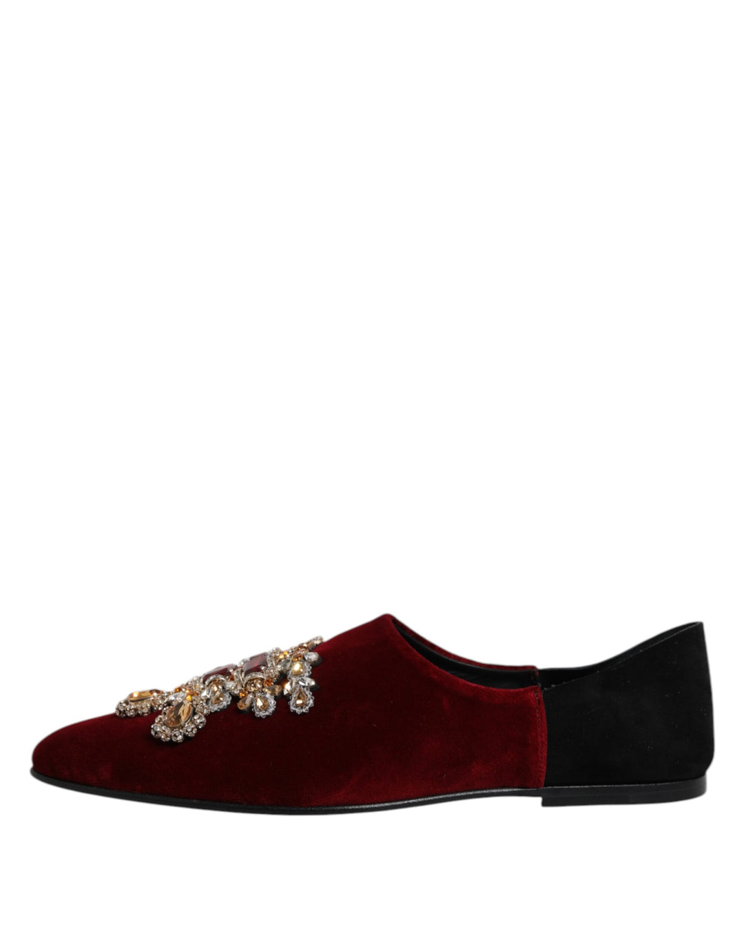 Dolce & Gabbana Black Red Velvet Embellished Slip On Shoes by Dolce & Gabbana outlet now on sale