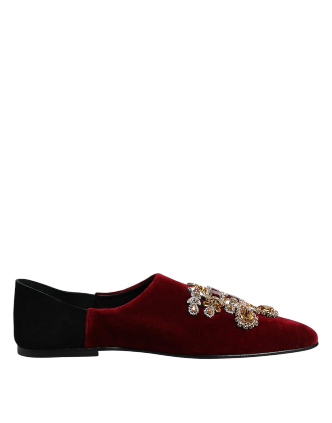 Dolce & Gabbana Black Red Velvet Embellished Slip On Shoes by Dolce & Gabbana outlet now on sale