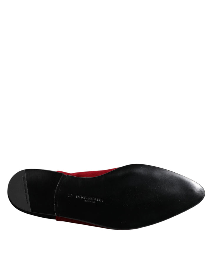 Dolce & Gabbana Black Red Velvet Embellished Slip On Shoes by Dolce & Gabbana outlet now on sale