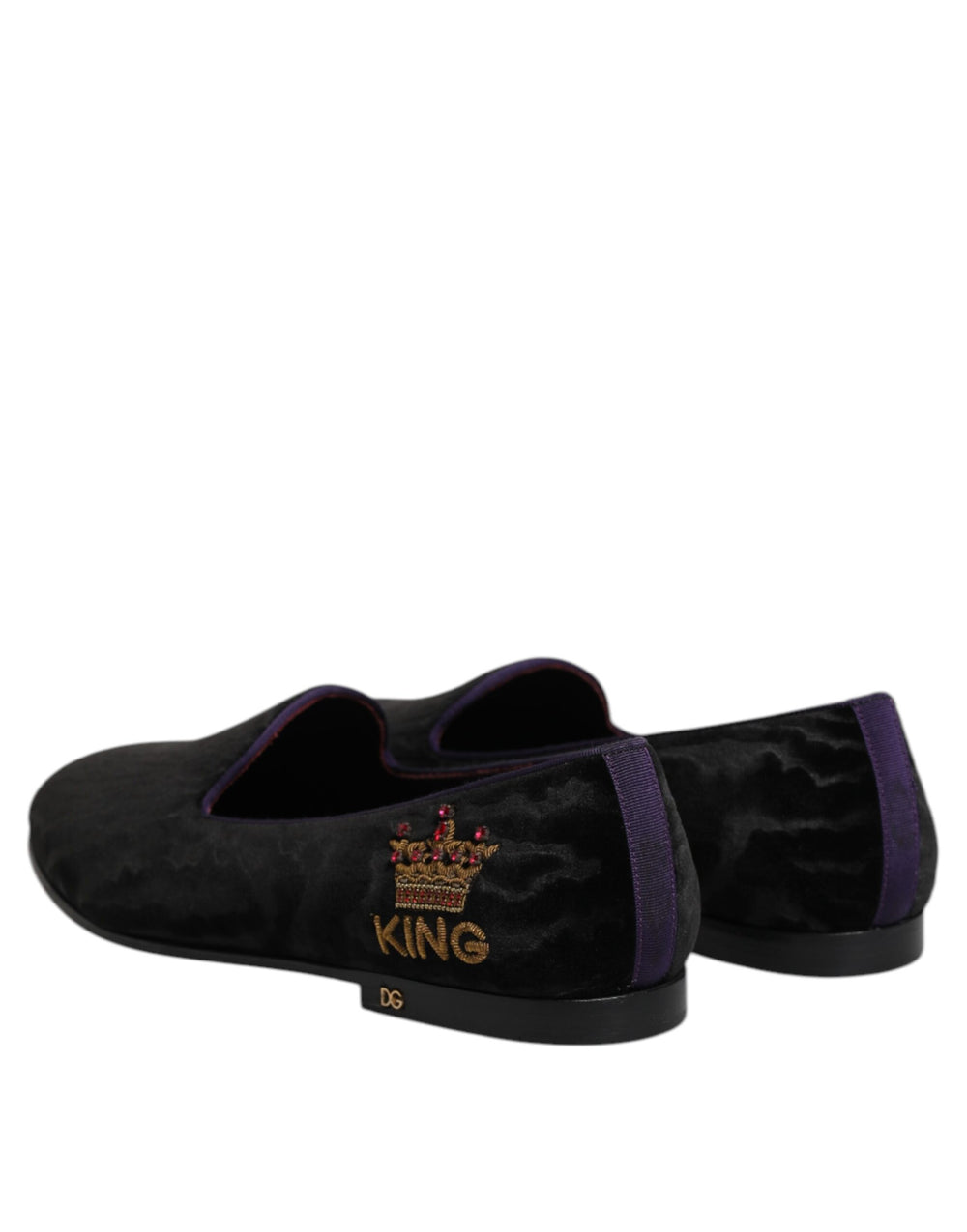 Dolce & Gabbana Black DG Crown Embroidery Loafers Slip On Shoes by Dolce & Gabbana outlet now on sale