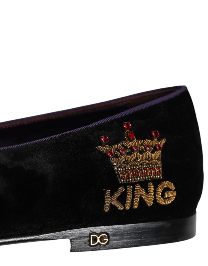 Dolce & Gabbana Black DG Crown Embroidery Loafers Slip On Shoes by Dolce & Gabbana outlet now on sale