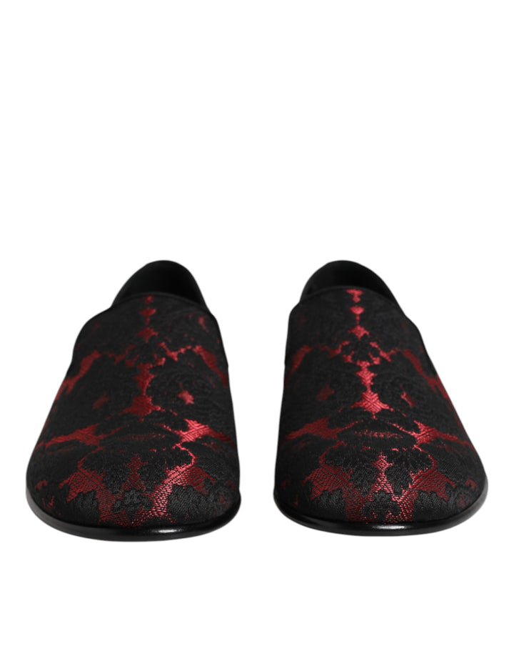 Dolce & Gabbana Red Black Jacquard Slip On Men Loafers Shoes by Dolce & Gabbana outlet now on sale