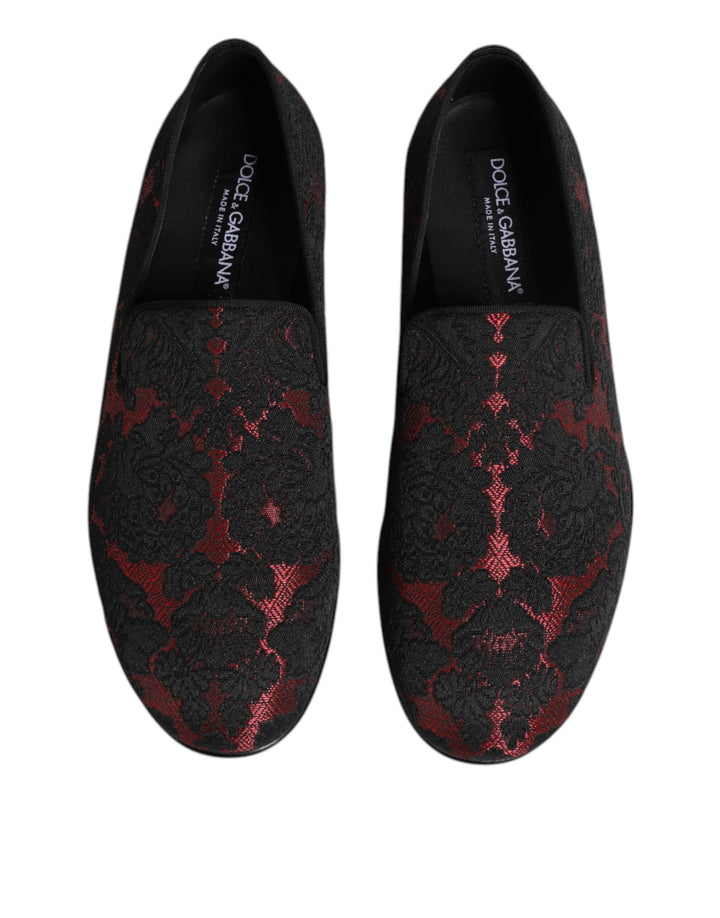 Dolce & Gabbana Red Black Jacquard Slip On Men Loafers Shoes by Dolce & Gabbana outlet now on sale
