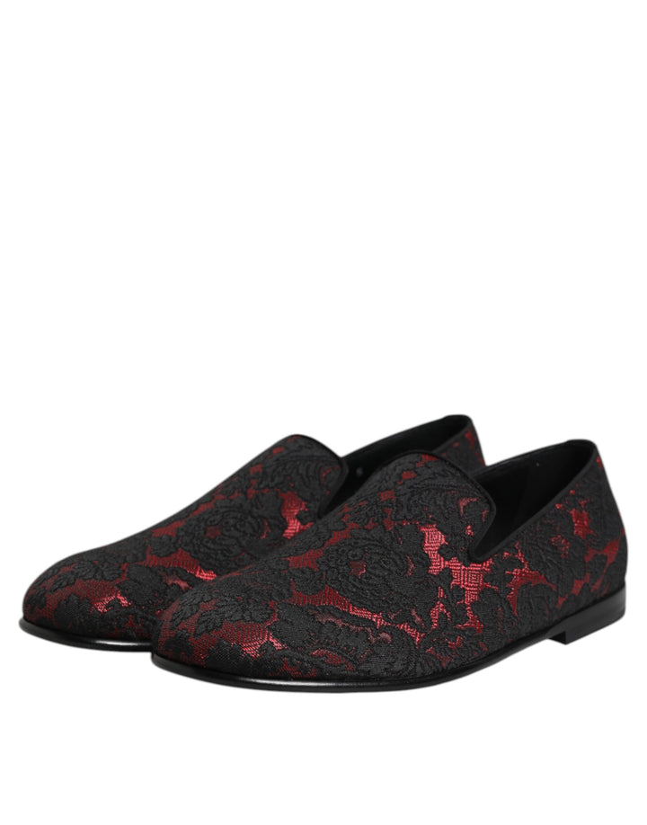 Dolce & Gabbana Red Black Jacquard Slip On Men Loafers Shoes by Dolce & Gabbana outlet now on sale