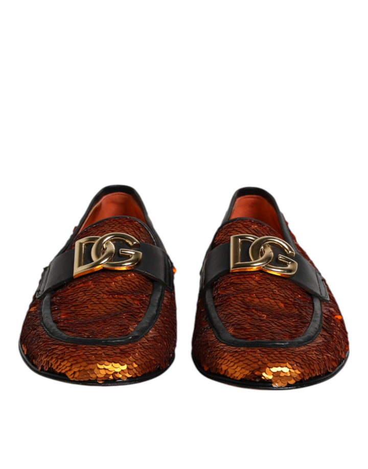 Dolce & Gabbana Orange Sequin Embellished Men Loafers Shoes by Dolce & Gabbana outlet now on sale
