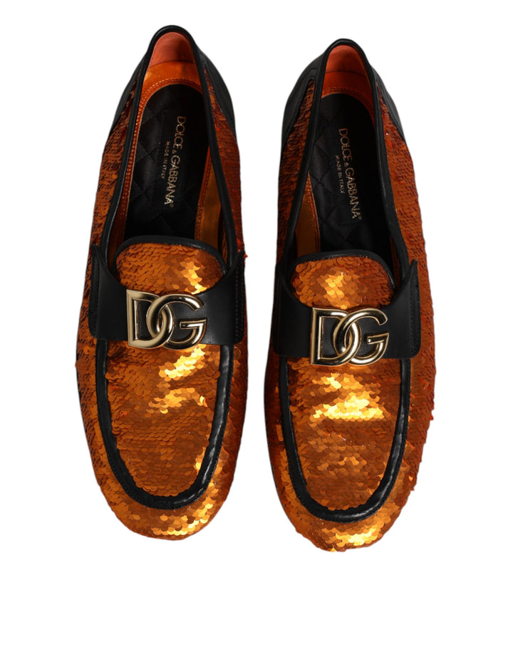 Dolce & Gabbana Orange Sequin Embellished Men Loafers Shoes by Dolce & Gabbana outlet now on sale