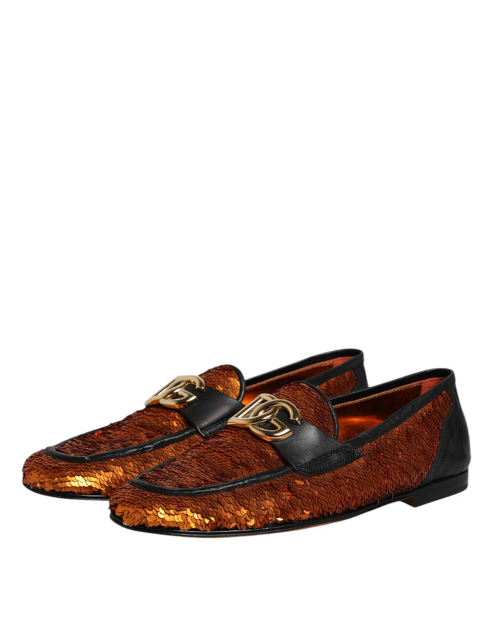 Dolce & Gabbana Orange Sequin Embellished Men Loafers Shoes by Dolce & Gabbana outlet now on sale