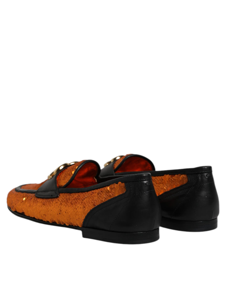 Dolce & Gabbana Orange Sequin Embellished Men Loafers Shoes by Dolce & Gabbana outlet now on sale