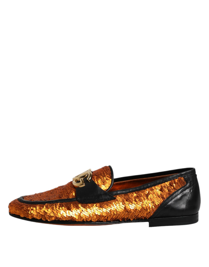 Dolce & Gabbana Orange Sequin Embellished Men Loafers Shoes by Dolce & Gabbana outlet now on sale