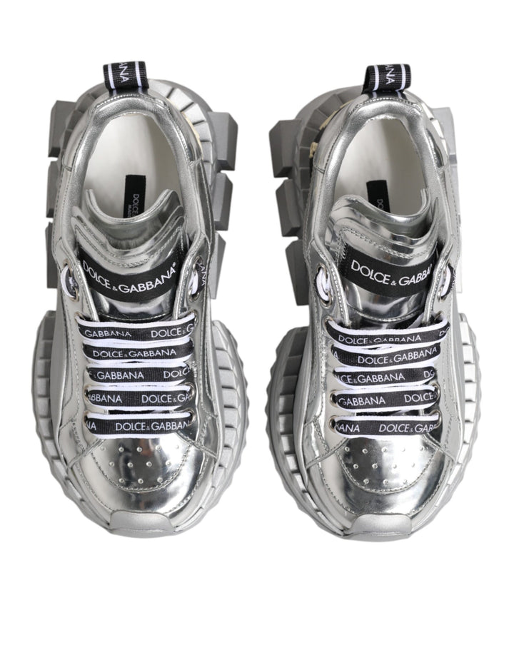 Dolce &amp; Gabbana Sample Sale Dolce &amp; Gabbana Silver Leather Super Queen Sneakers Shoes - | Designer outlet