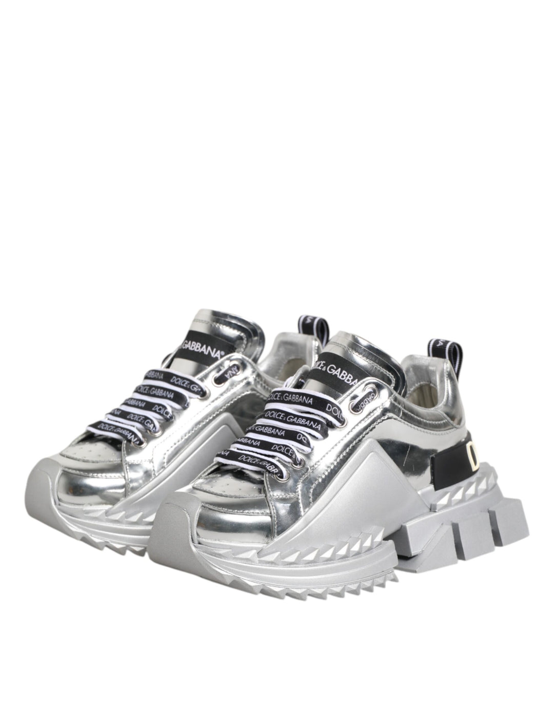 Dolce &amp; Gabbana Sample Sale Dolce &amp; Gabbana Silver Leather Super Queen Sneakers Shoes - | Designer outlet