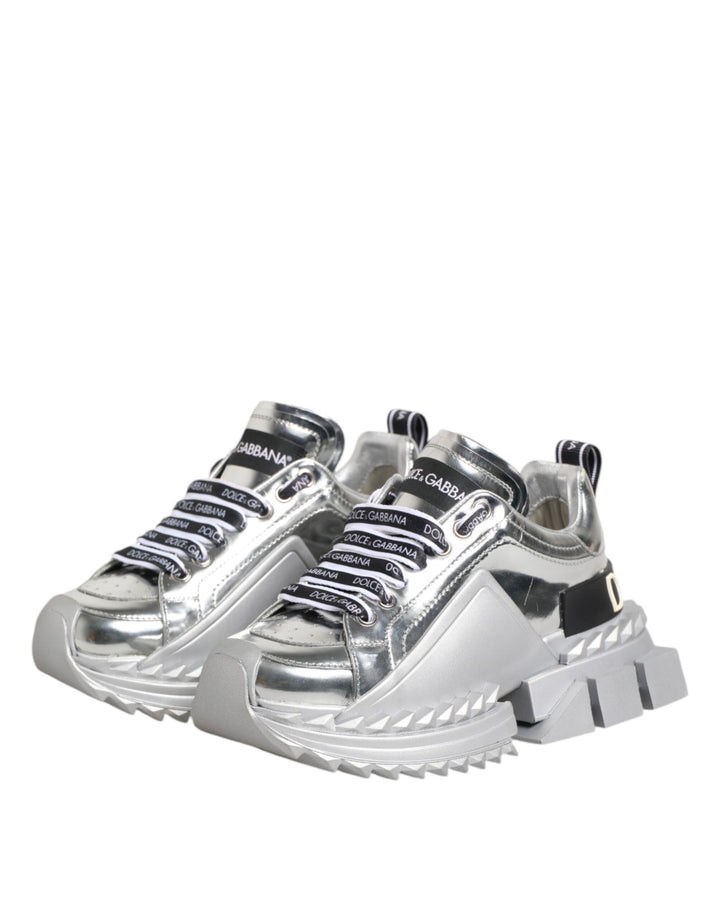 Dolce &amp; Gabbana Sample Sale Dolce &amp; Gabbana Silver Leather Super Queen Sneakers Shoes - | Designer outlet
