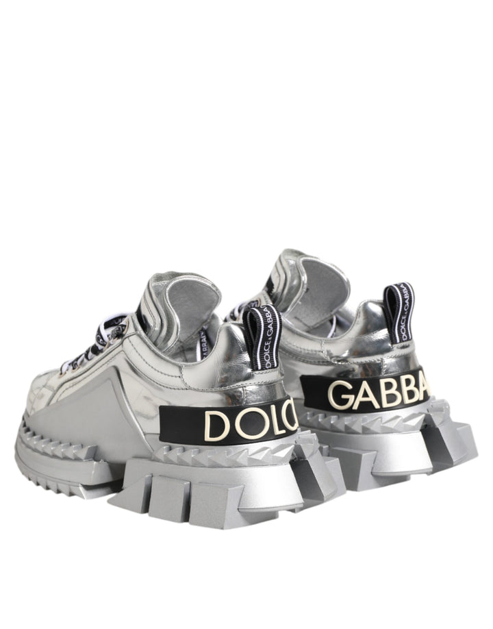 Dolce &amp; Gabbana Sample Sale Dolce &amp; Gabbana Silver Leather Super Queen Sneakers Shoes - | Designer outlet