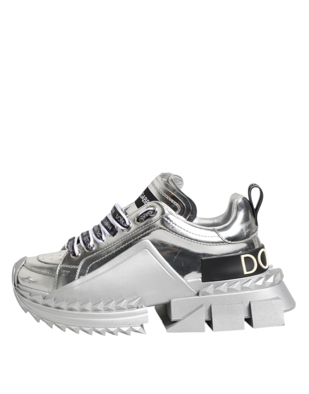 Dolce &amp; Gabbana Sample Sale Dolce &amp; Gabbana Silver Leather Super Queen Sneakers Shoes - | Designer outlet