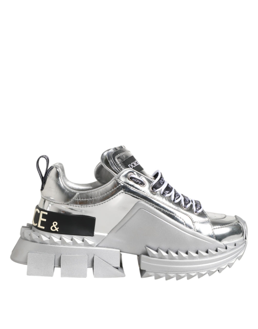 Dolce &amp; Gabbana Sample Sale Dolce &amp; Gabbana Silver Leather Super Queen Sneakers Shoes - | Designer outlet