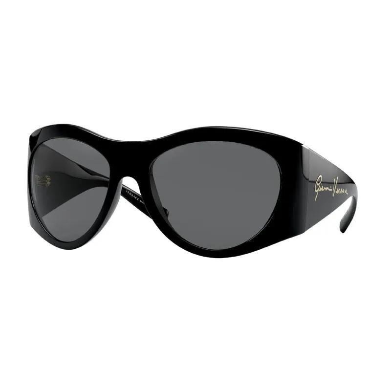 Versace Sunglasses Oval Full Rim, Black Frame And Grey Lens Ve4392Gb1/87