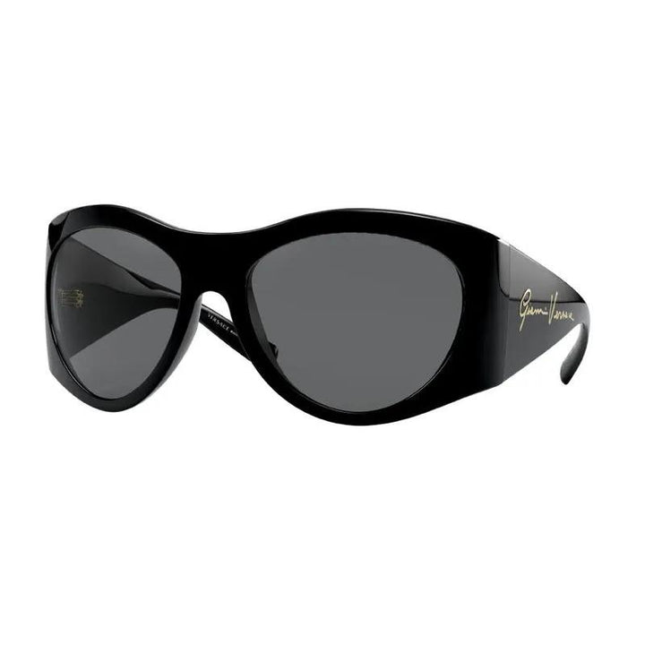 Versace Sunglasses Oval Full Rim, Black Frame And Grey Lens Ve4392Gb1/87
