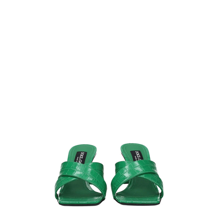 Dolce & Gabbana Green Leather Flat Sandals
