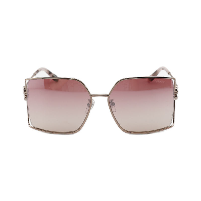 Chopard Sunglasses Square Full Rim, Rose Gold Frame And Red Gradient With Silver Mirror Lens