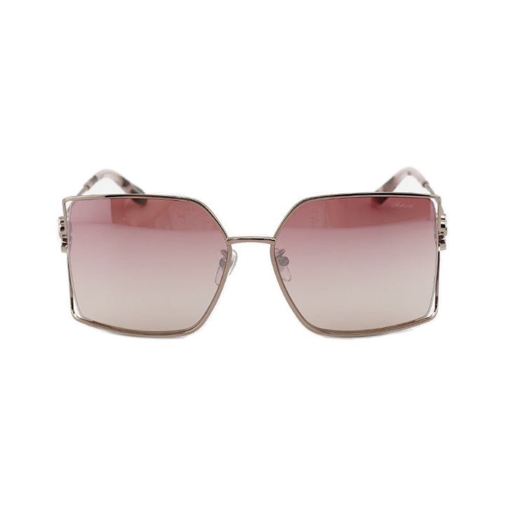 Chopard Sunglasses Square Full Rim, Rose Gold Frame And Red Gradient With Silver Mirror Lens